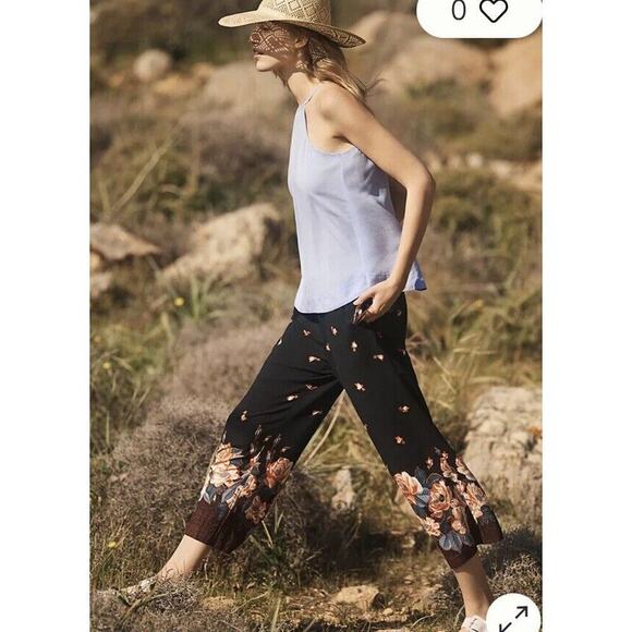 Anthropologie Womens S Black Floral Pull On Blake Pants High Rise Pockets Lounge - Picture 6 of 16